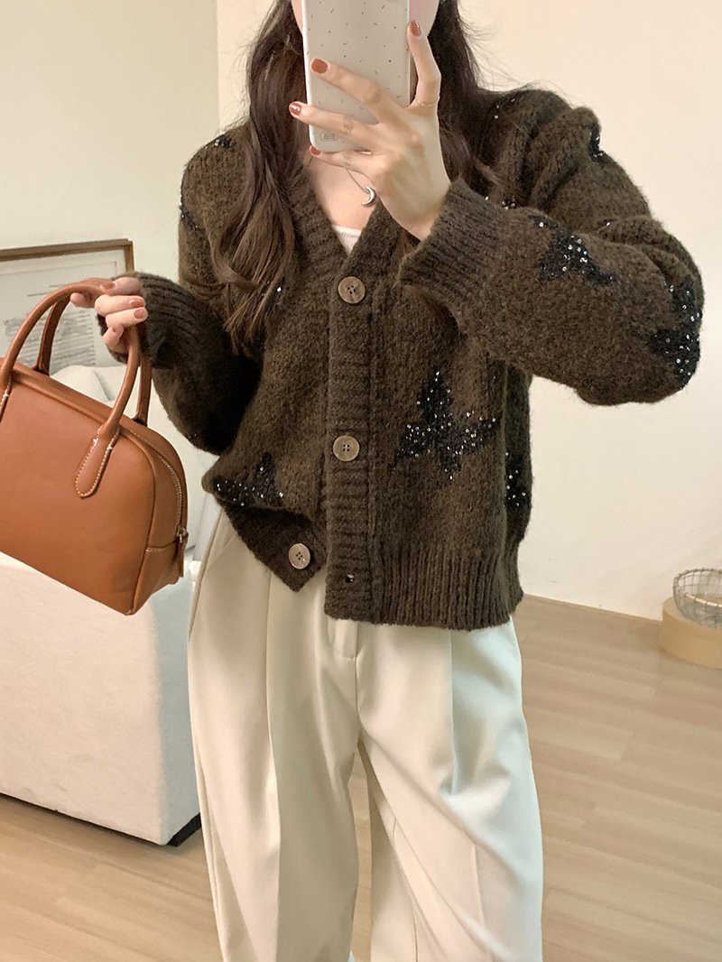Women's sequined butterfly knitted cardigan