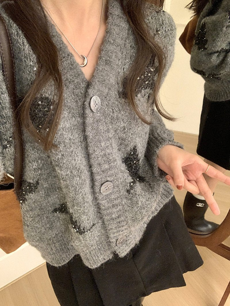 Women's sequined butterfly knitted cardigan