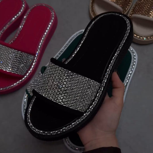 Women's flat rhinestone slippers
