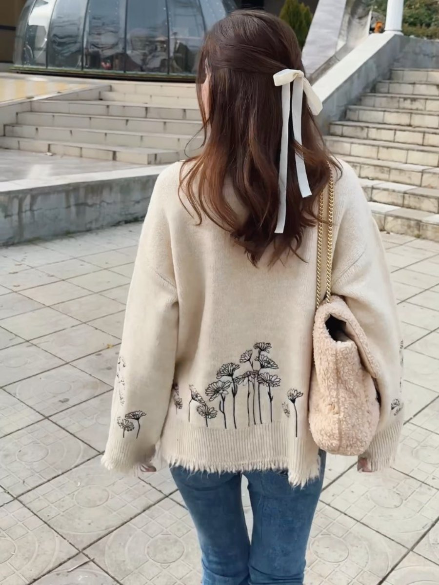 Floral Embroidered Loose Sweater